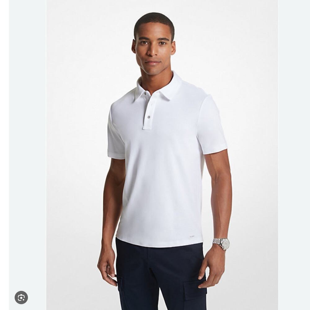 Michael Kors Polo Shirt Mens XL White MK Logo Golf Pullover 100% Cotton Preppy